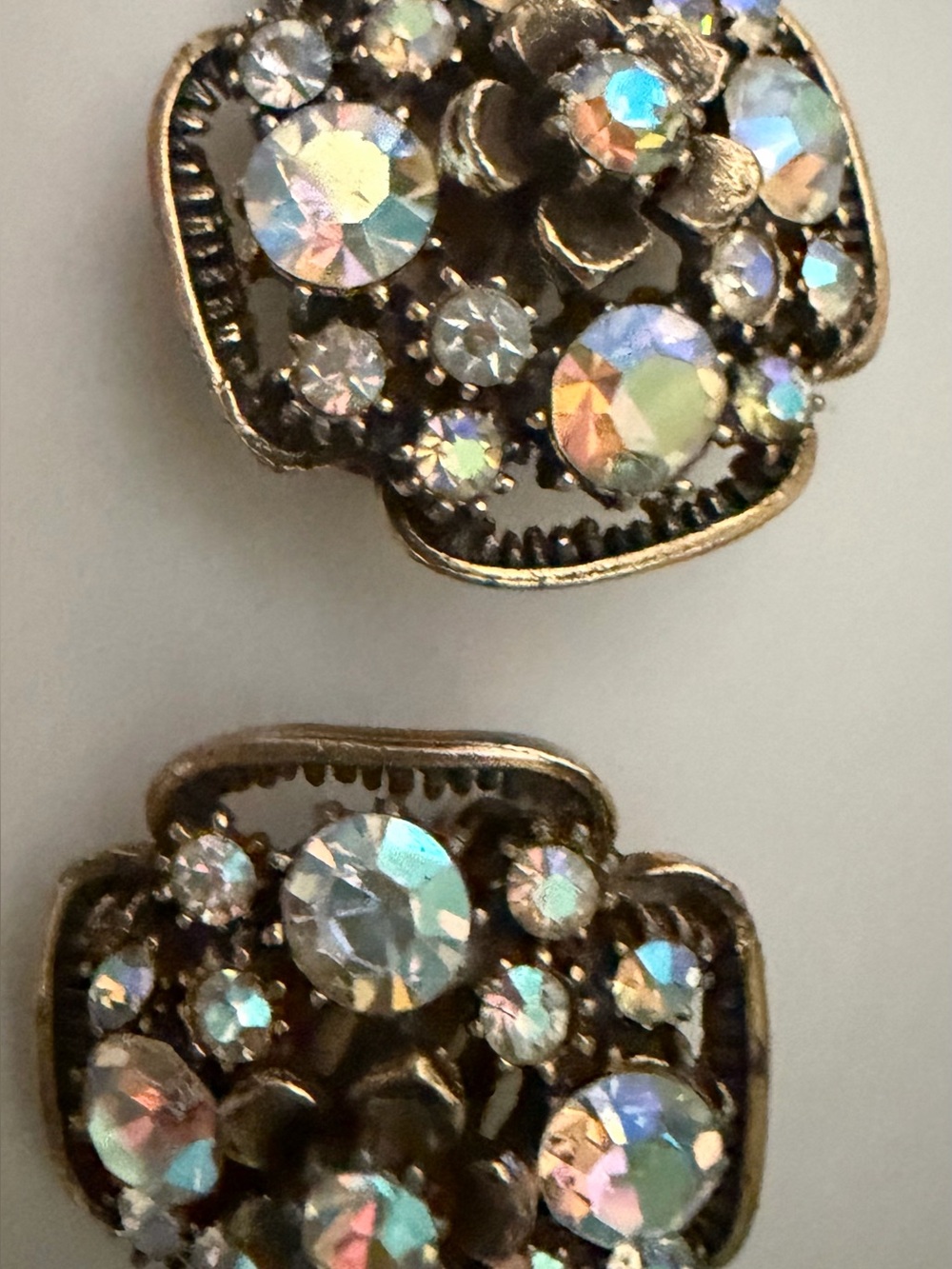 TWO Pair of Gold Earrings Red & Clear